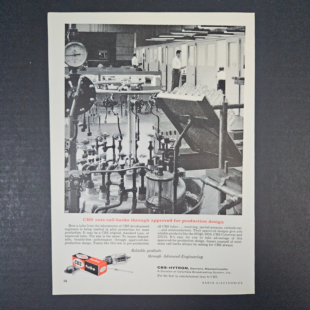 1958 CBS-Hytron Columbia Broadcasting System Tubes Vintage Print Ad Danvers MA